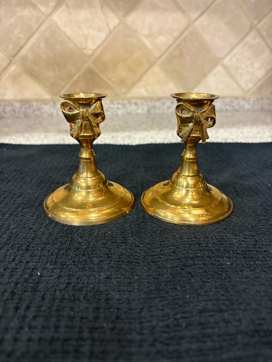 Other - Vintage brass candlestick holders (bow/ribbon)